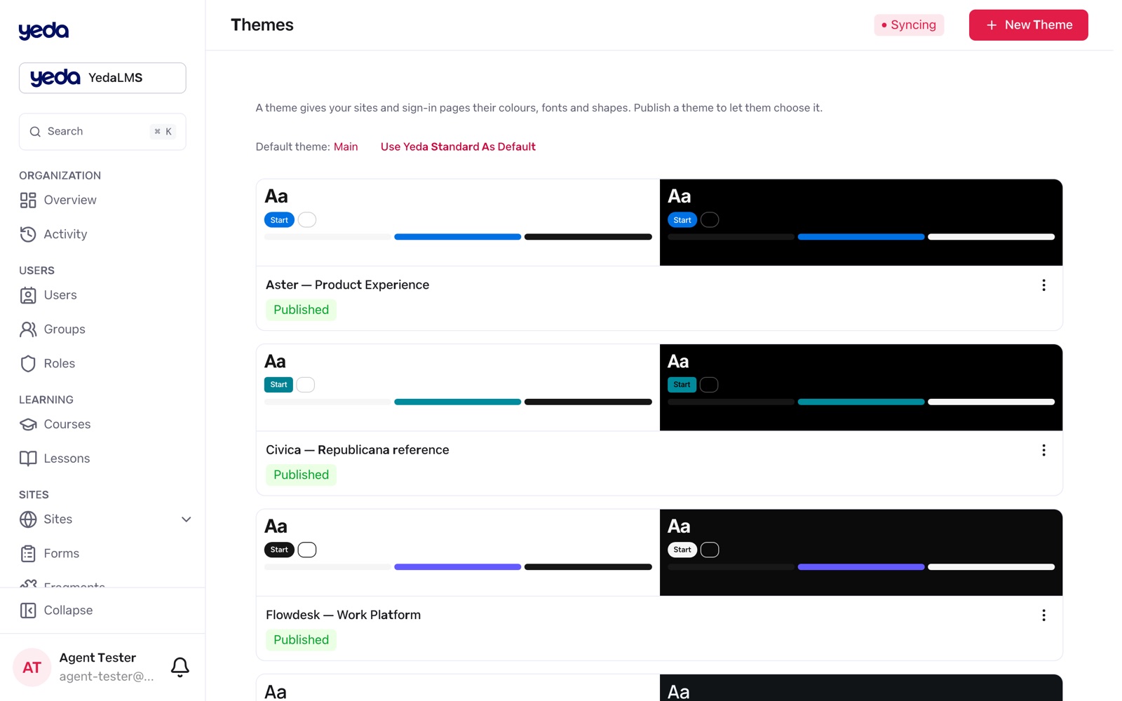 Themes everywhere: sites, emails and the workspace