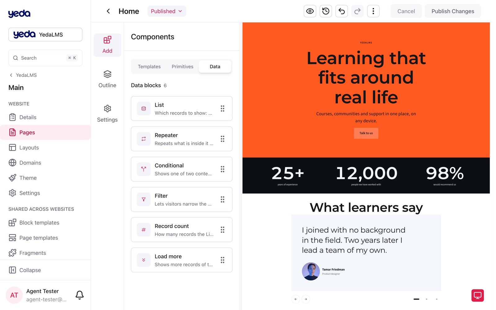 Websites: data pages, navigation and faster media